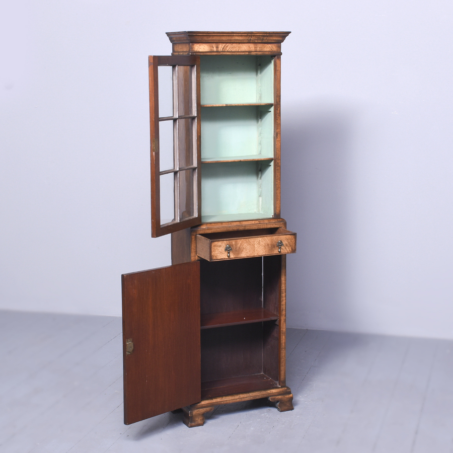 Antique George 1st-Style Neat-Sized Figured Walnut Bookcase