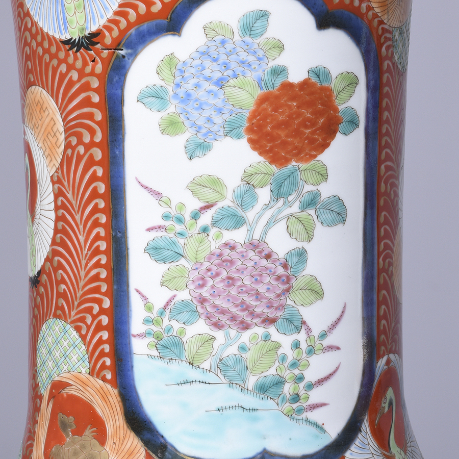 Antique Pair of  Large Hand-Painted Japanese Meji Period Kutani Vases