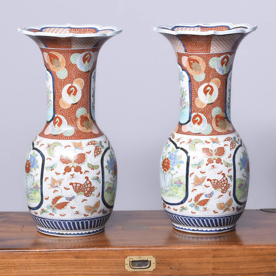 Antique Pair of  Large Hand-Painted Japanese Meji Period Kutani Vases