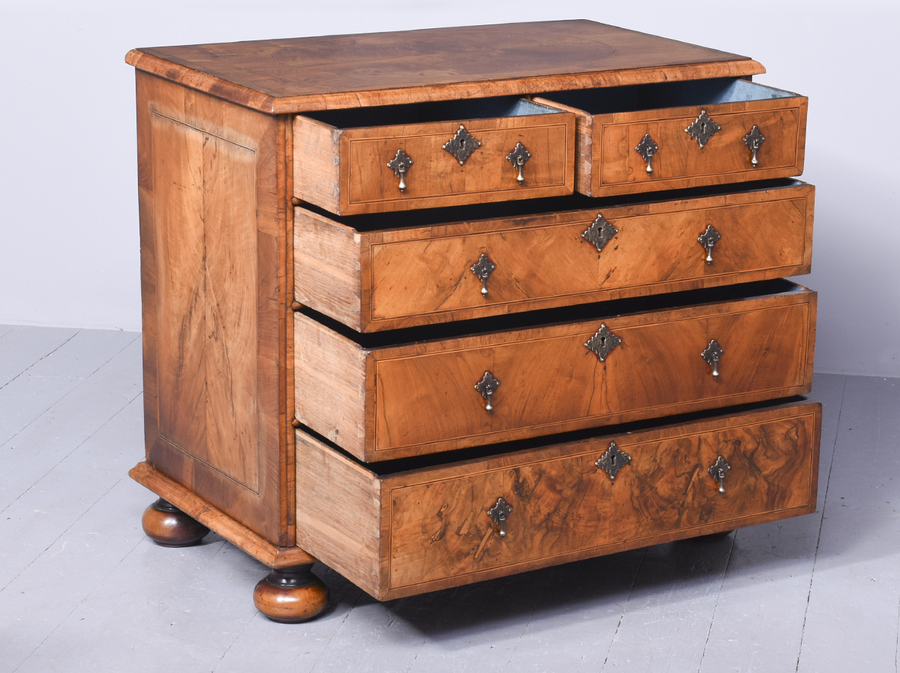 Antique  William & Mary Inlaid Walnut Chest of Drawers 