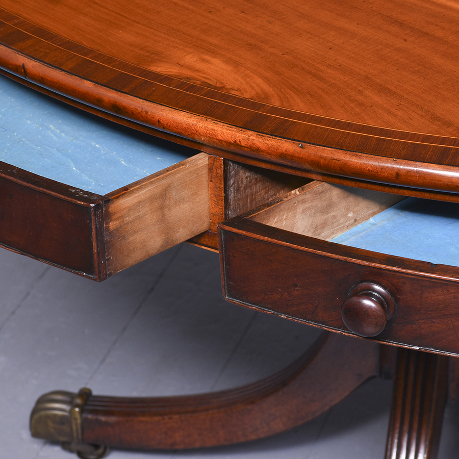 Antique Inlaid Mahogany Regency Free-Standing Oval Library Table