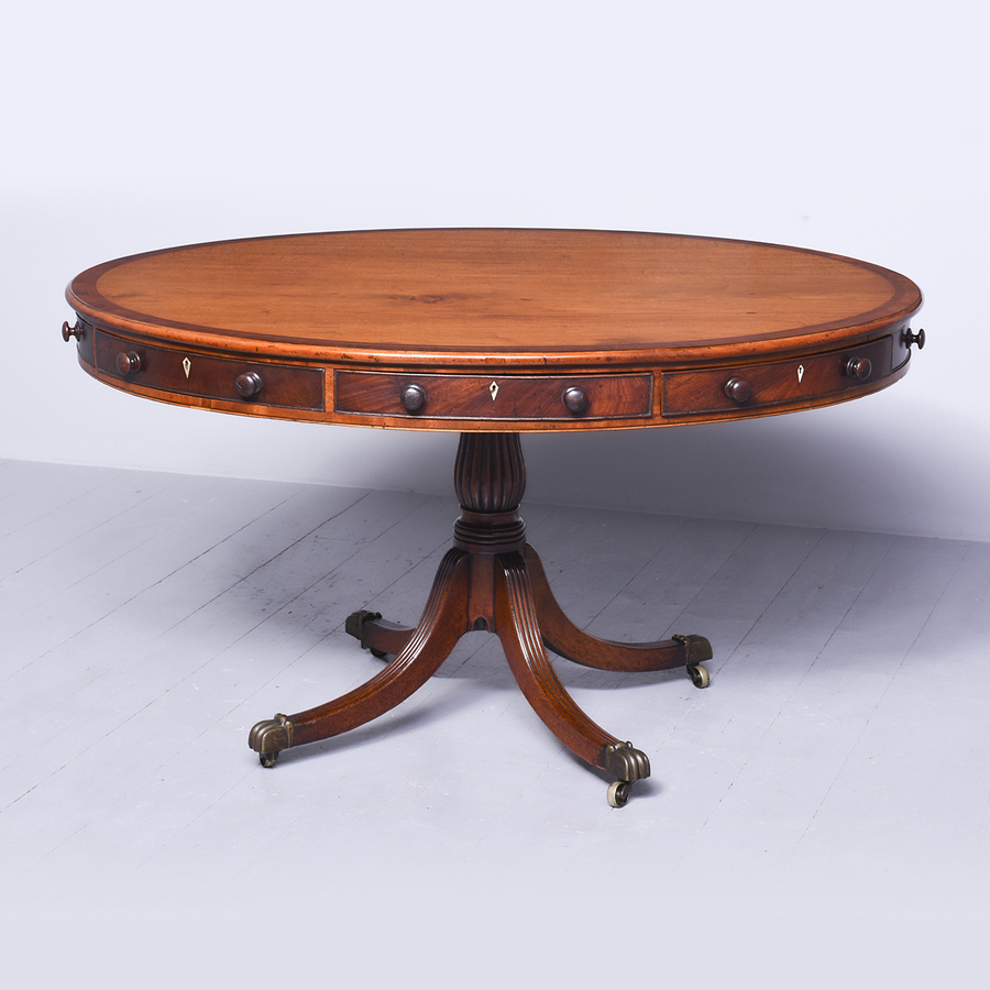 Antique Inlaid Mahogany Regency Free-Standing Oval Library Table