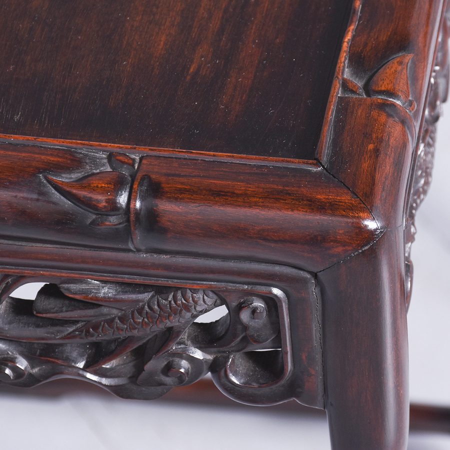 Antique Exceptional Quality Qing Dynasty Hongmu Carved Chinese Large Nest of Four Tables