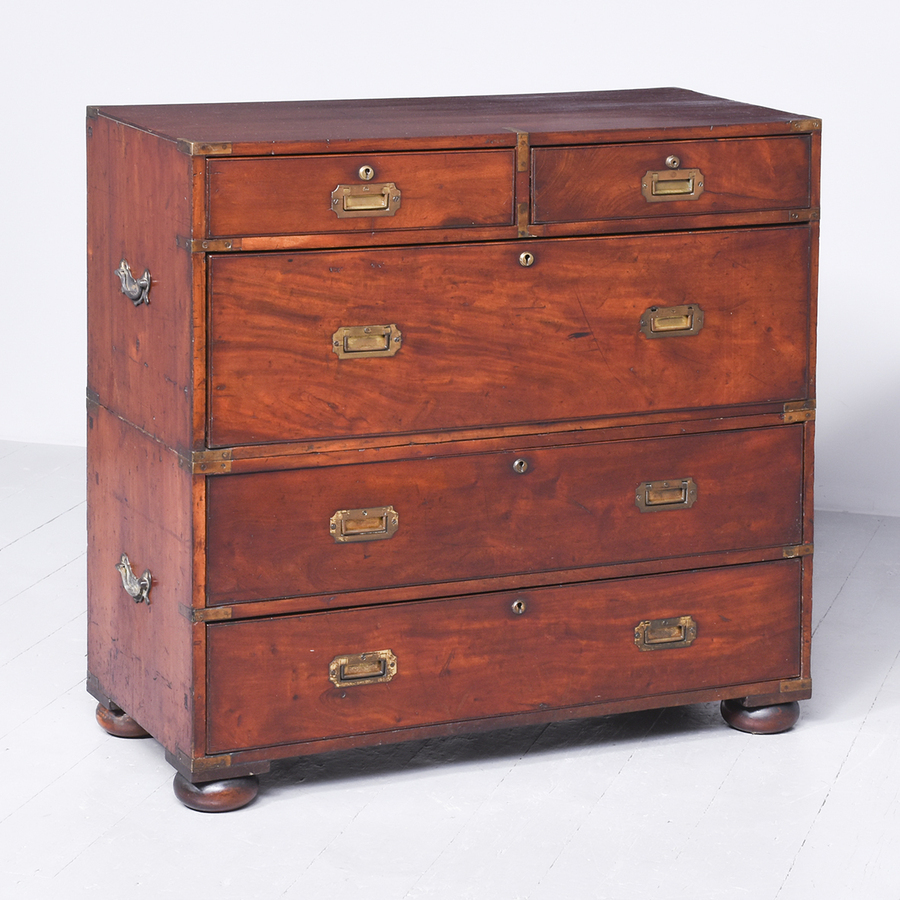 Quality Mid Victorian Mahogany Brass Bound Two-Part Military Chest