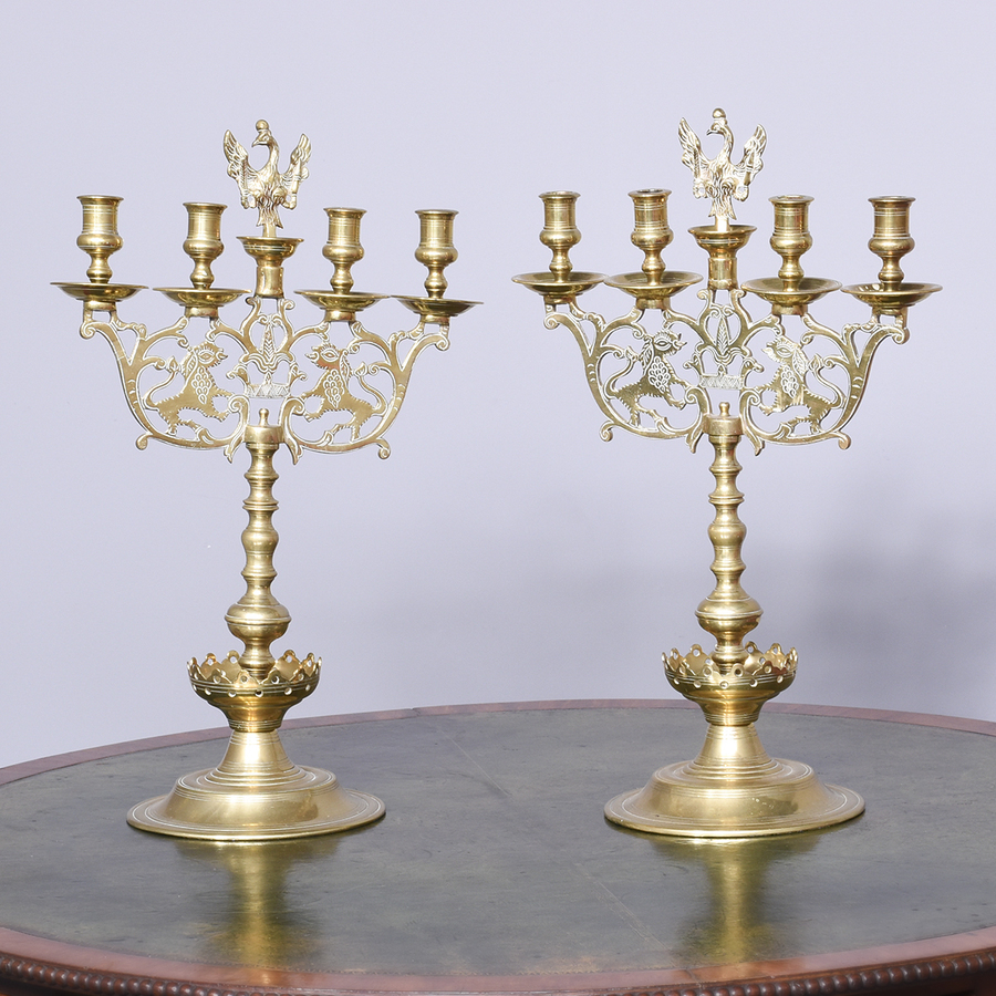 Antique Pair of Cast Brass Candelabra
