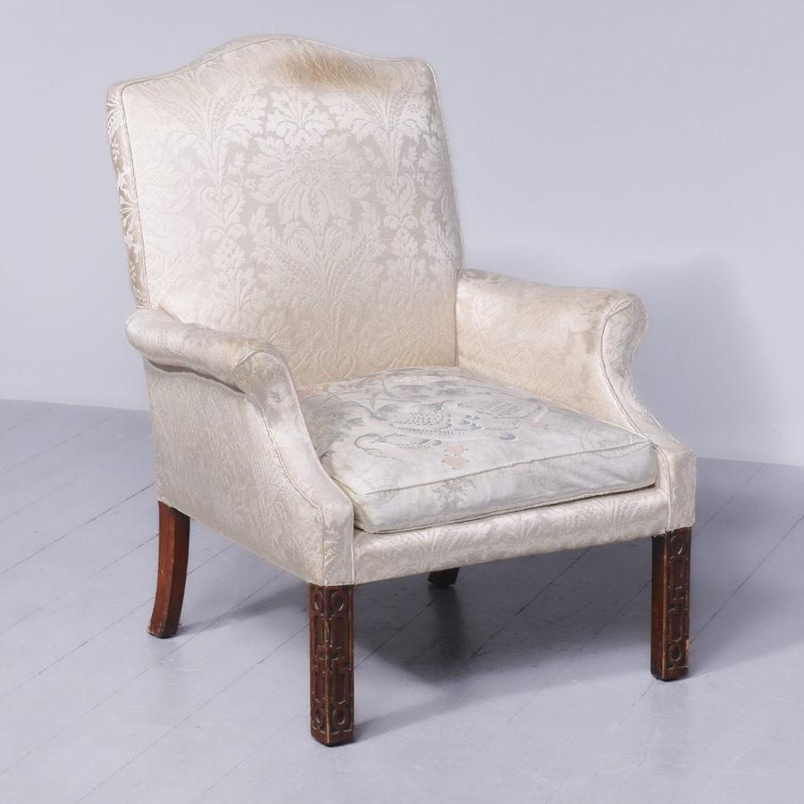 Edwardian Chippendale-Style Upholstered Armchair