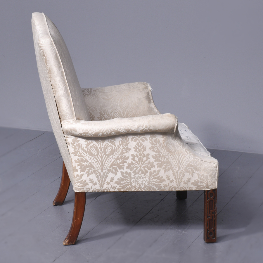Antique Edwardian Chippendale-Style Upholstered Armchair