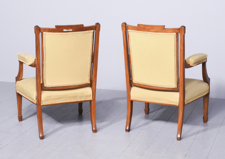 Antique Attractive Pair of Late Victorian Inlaid Solid Satinwood Armchairs 