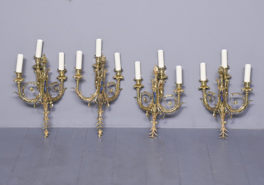 Antique Set of 4 Quality Cast Brass Wall Sconces