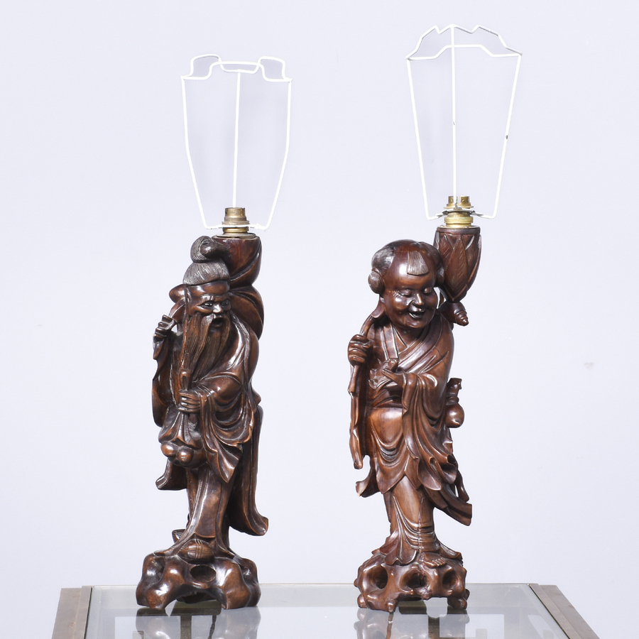 Pair of Japanese Root Wood Table Lamps