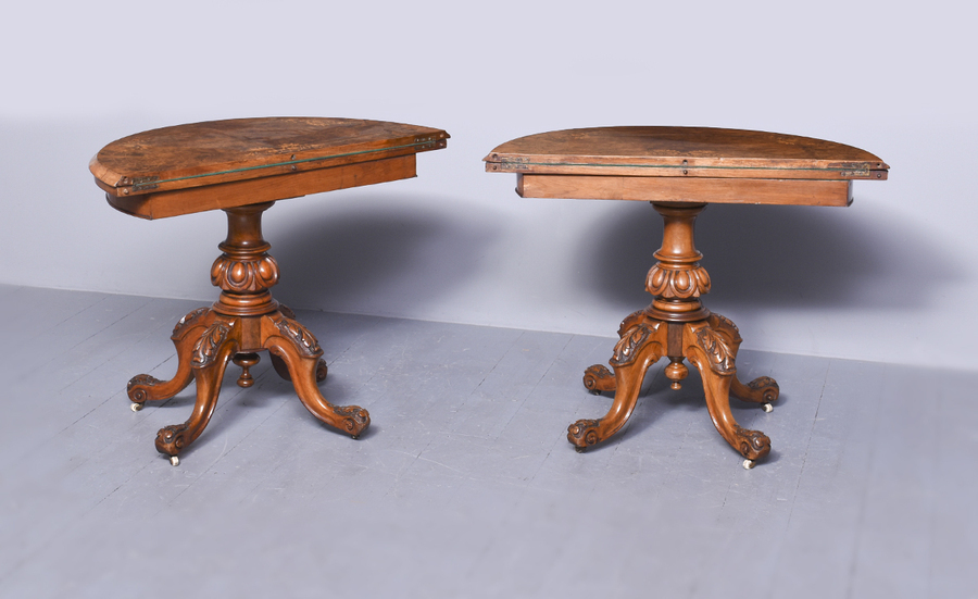 Antique Pair of Mid-Victorian Walnut and Inlaid Card Tables Now Matched