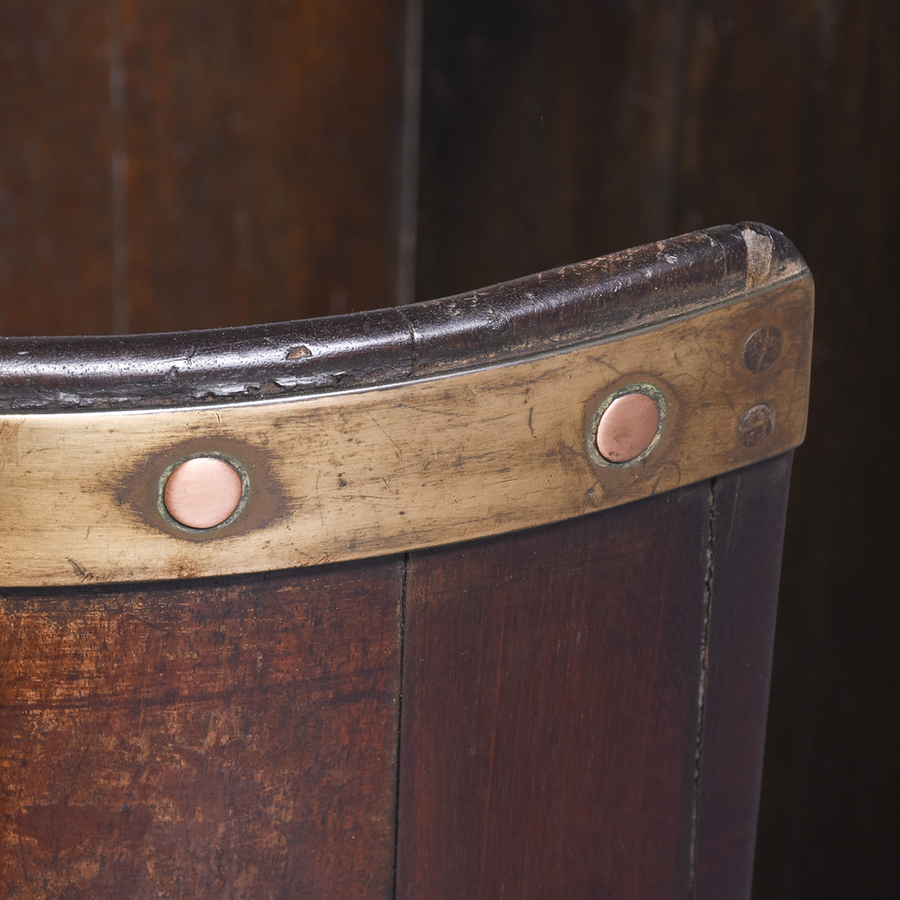 Antique Brass Bound Mahogany Irish George III Plate Bucket
