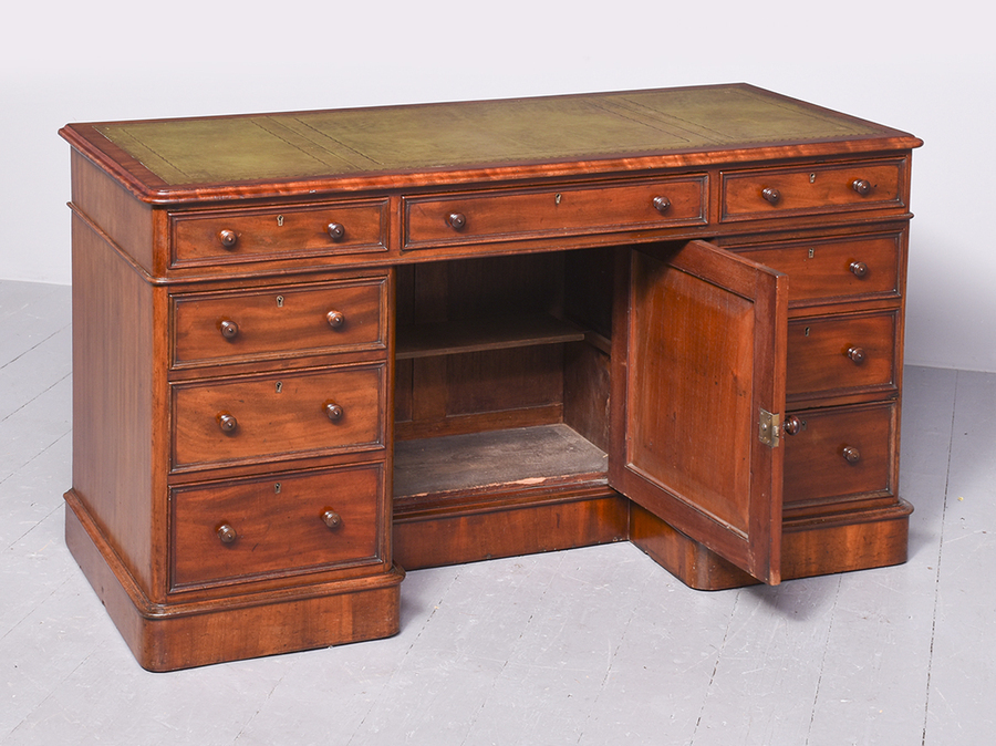 Antique Mid Victorian Quality Mahogany Two-Part Pedestal Desk