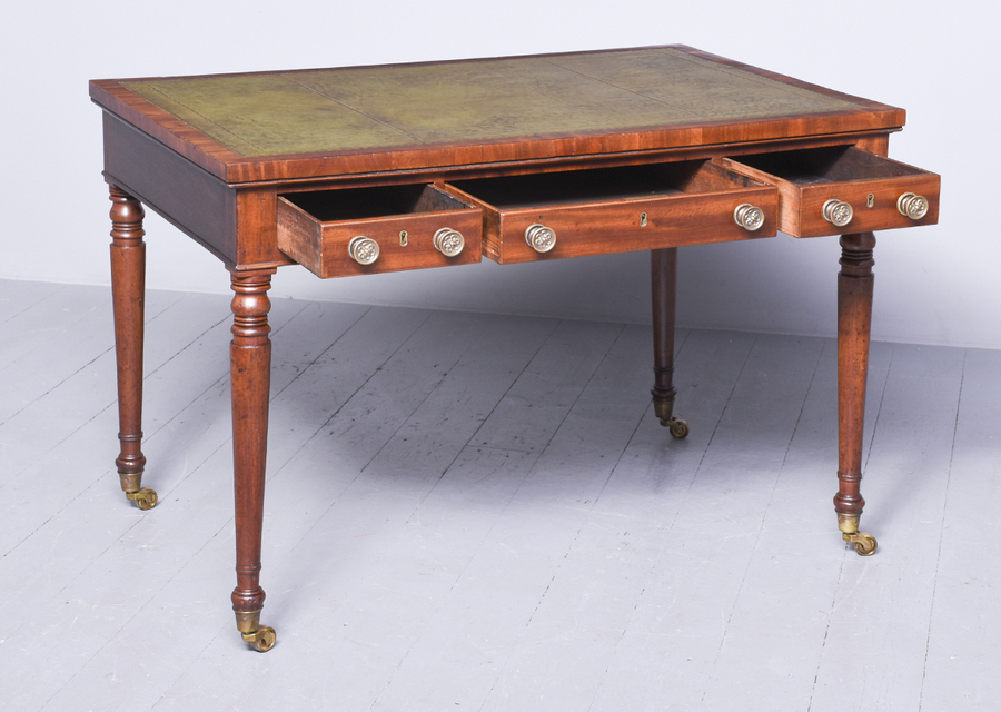 Antique Quality George III Mahogany Partners Writing Table with Green Leather Writing Surface