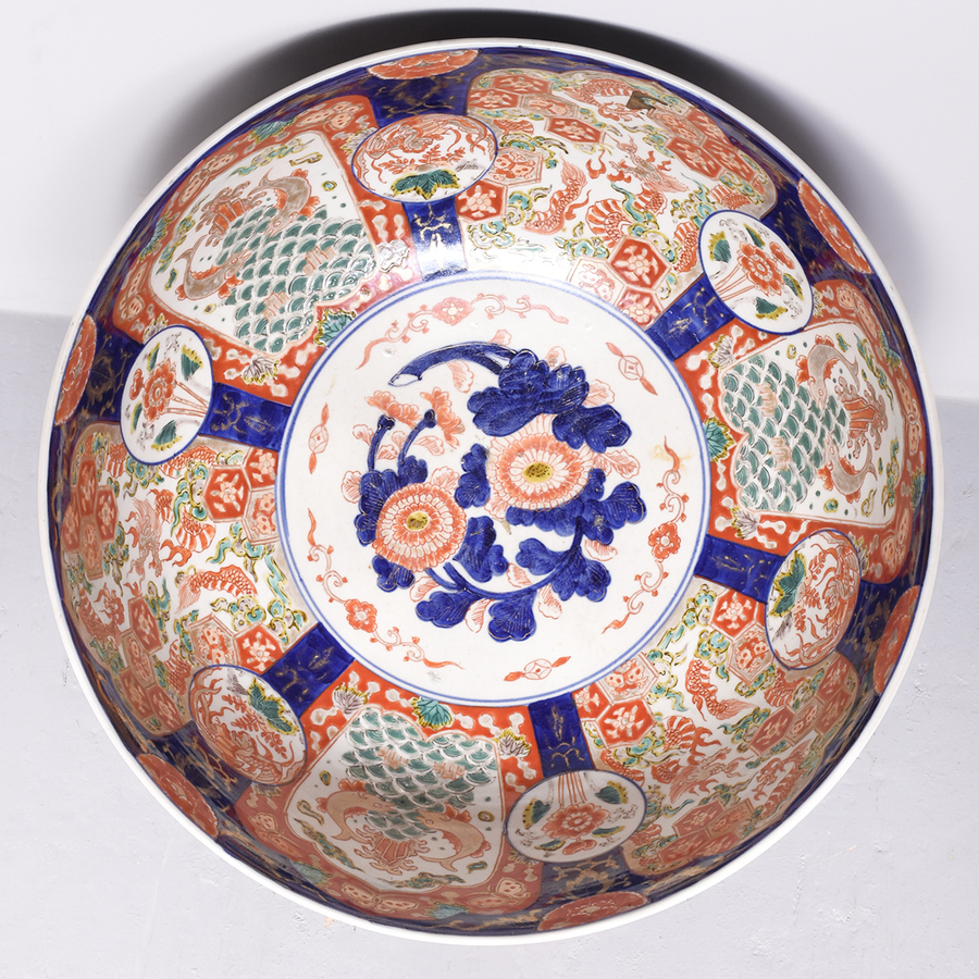 Antique Large Meji Period Hand-Painted Imari Bowl in Excellent Order