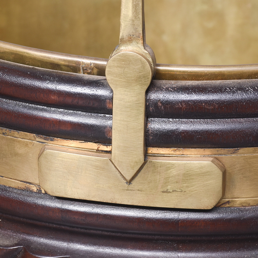 Antique Pair of Hand-Carved Mahogany Irish Georgian-Style Peat Buckets with Brass Fittings