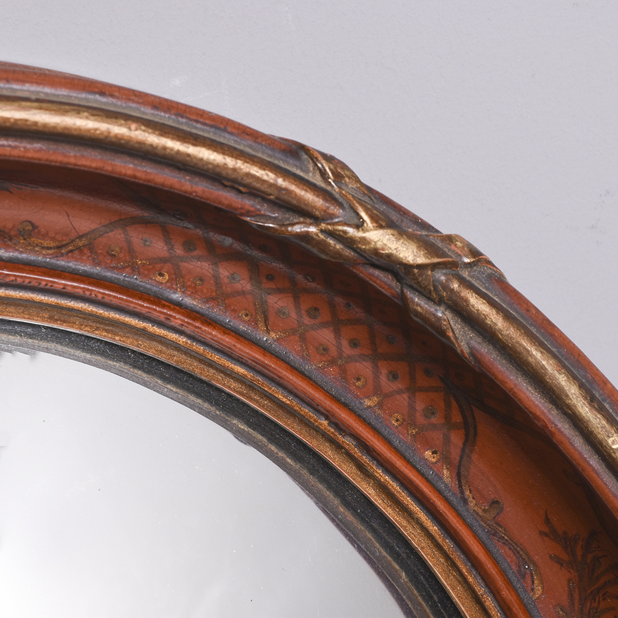 Antique Decorative 19th Century Regency Style Circular Convex Mirror with Chinoiserie Decoration