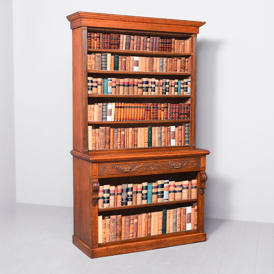 Antique Attractive Late Victorian Two-Part Oak Open Bookcase