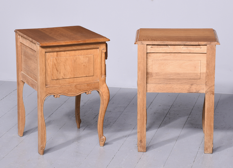 Antique Pair of Solid Oak French Style Bedside Lockers
