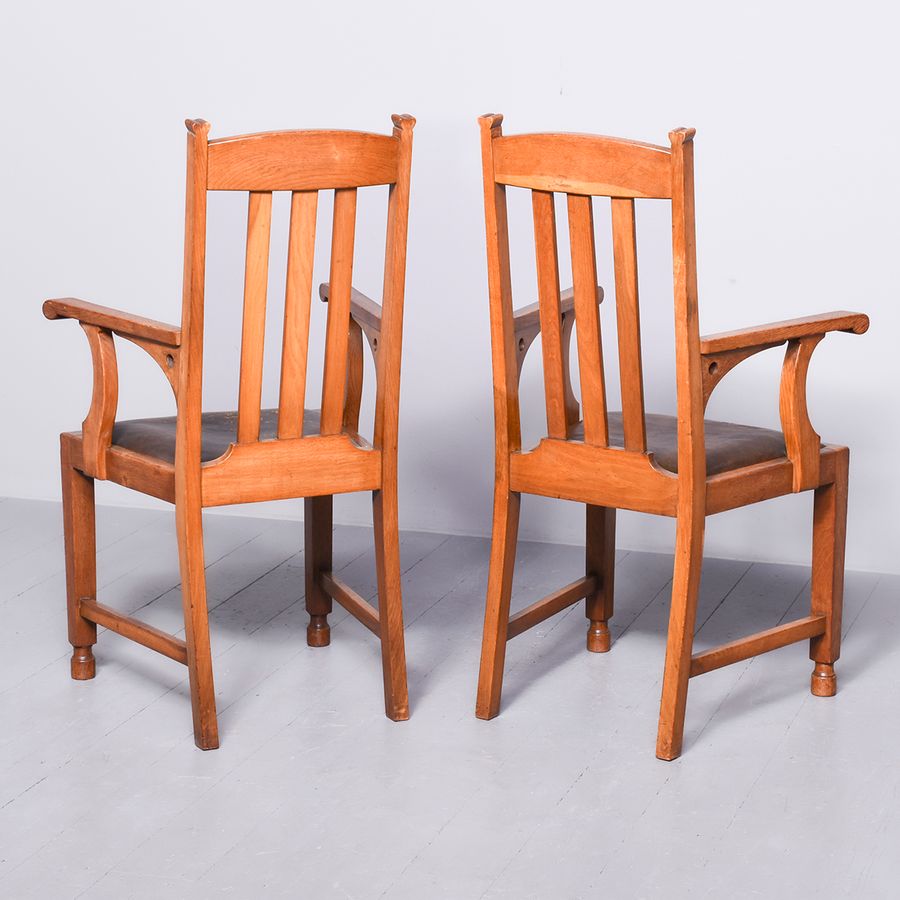 Antique Stylish Pair of Large Oak Arts and Crafts Elbow Chairs