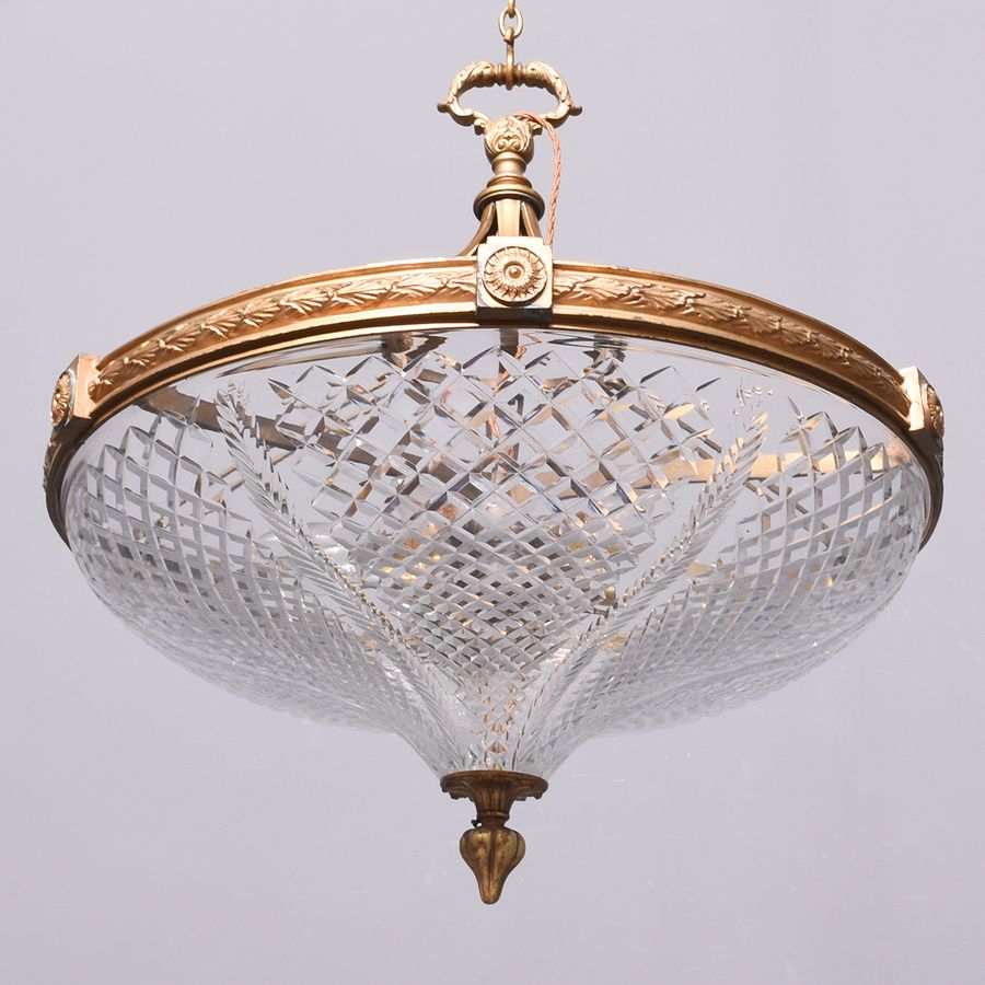 Antique Large Crystal and Gilded Brass Light Fitting