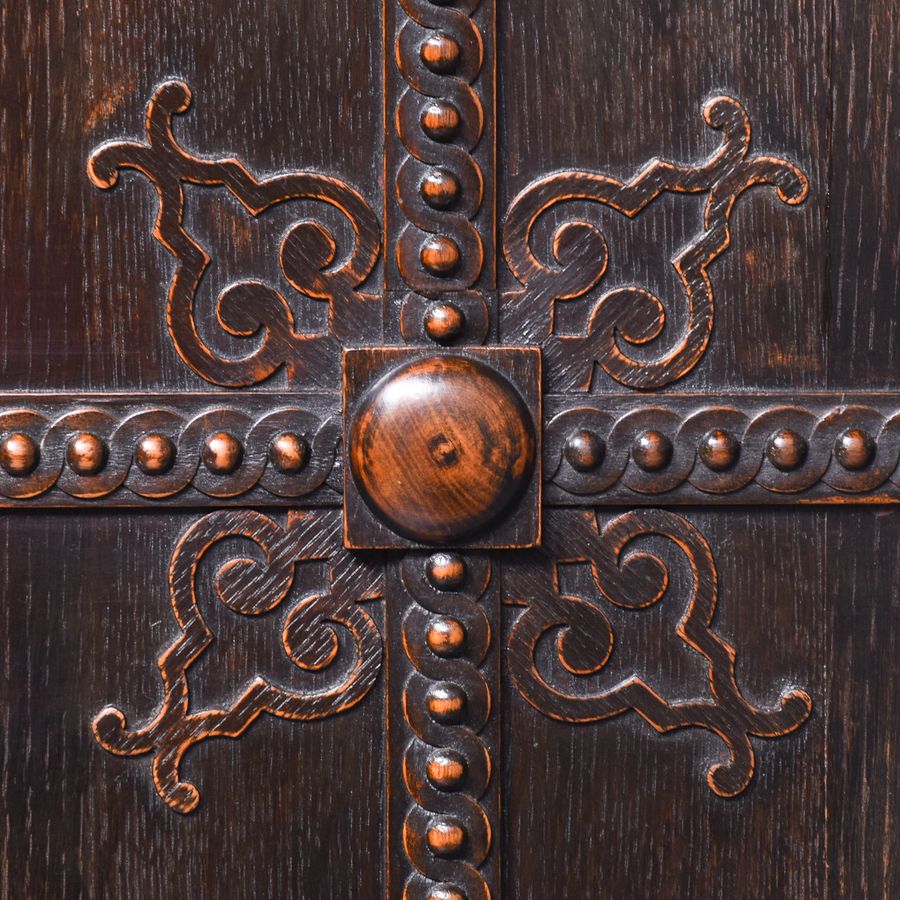 Antique Jacobean Style Oak Two Door Robe