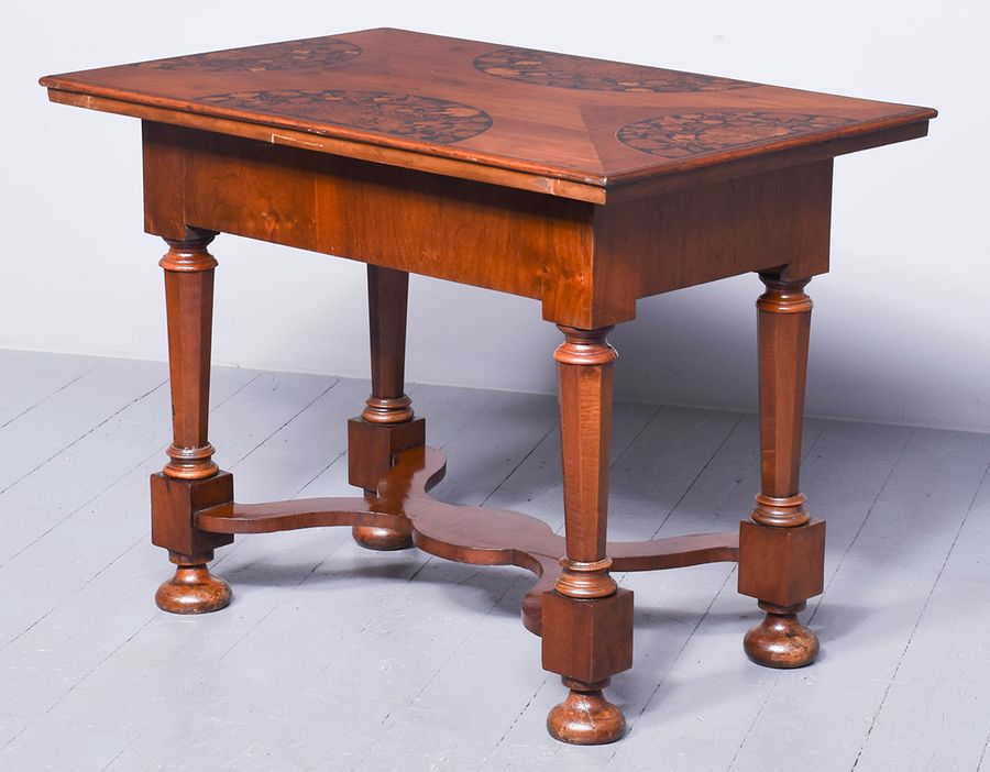 Antique Dutch Marquetry Inlaid Walnut Side Table