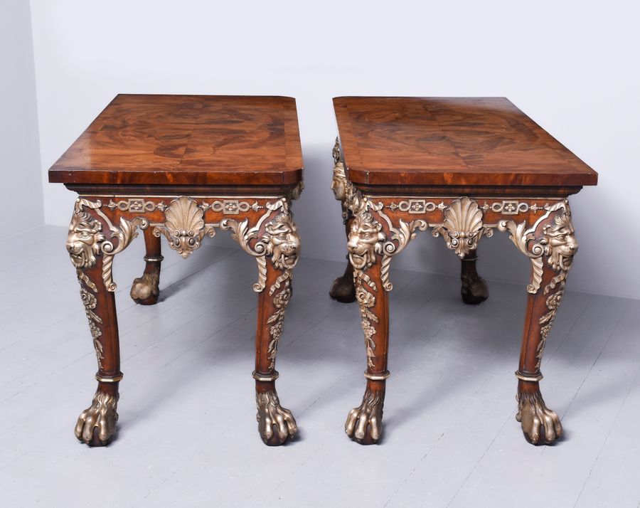 Antique Pair of Exhibition Quality Walnut Silvered and Yew Wood Serving Tables