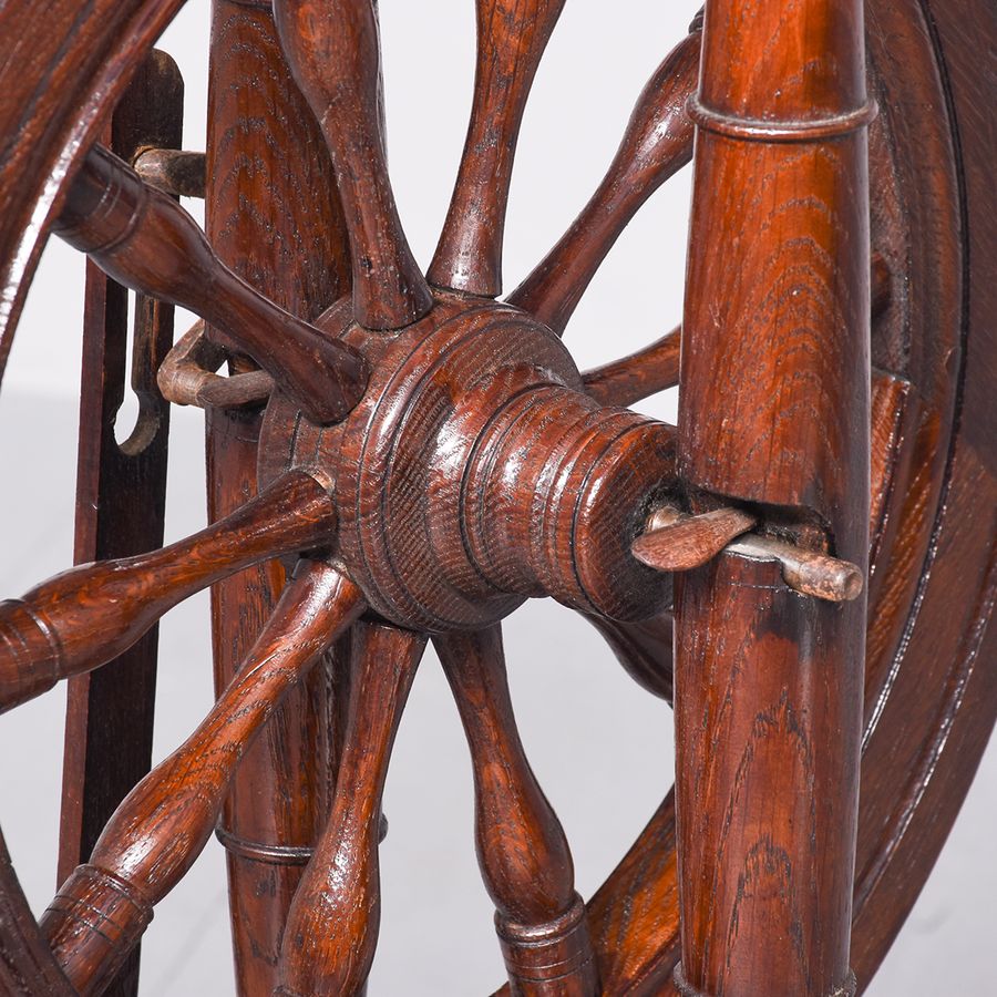 Antique Neat Sized Mid Victorian Oak Scottish Spinning Wheel