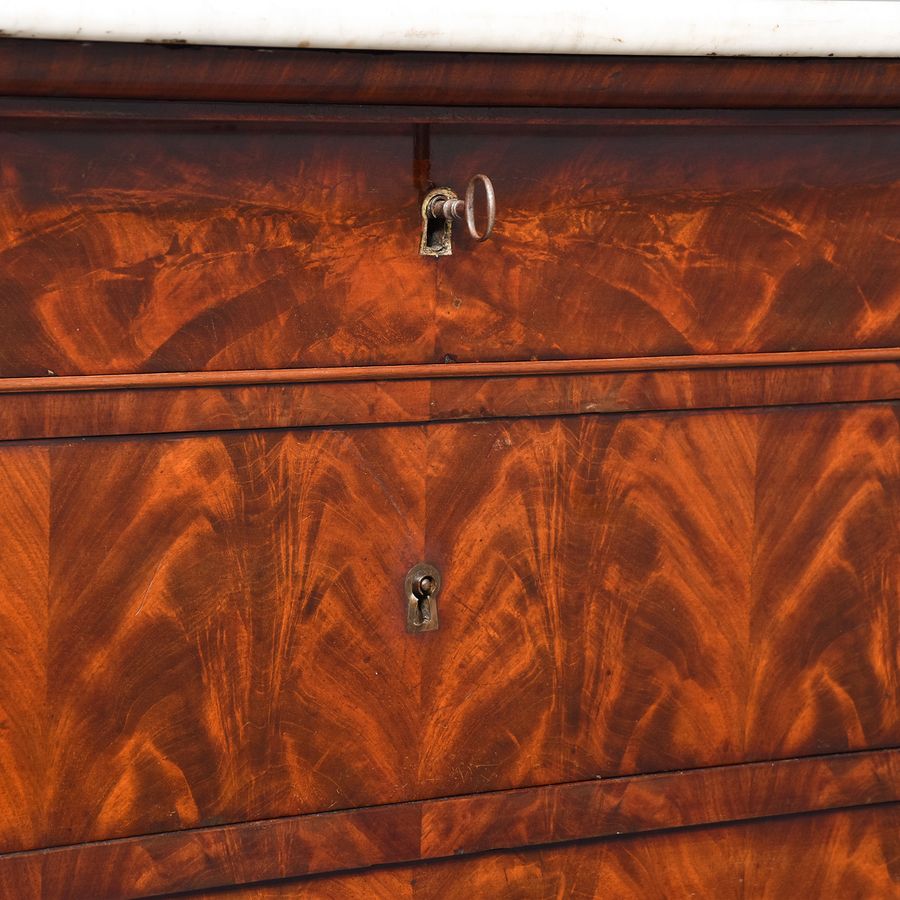 Antique Biedermeier Marble Topped Mahogany Commode / Chest of Drawers