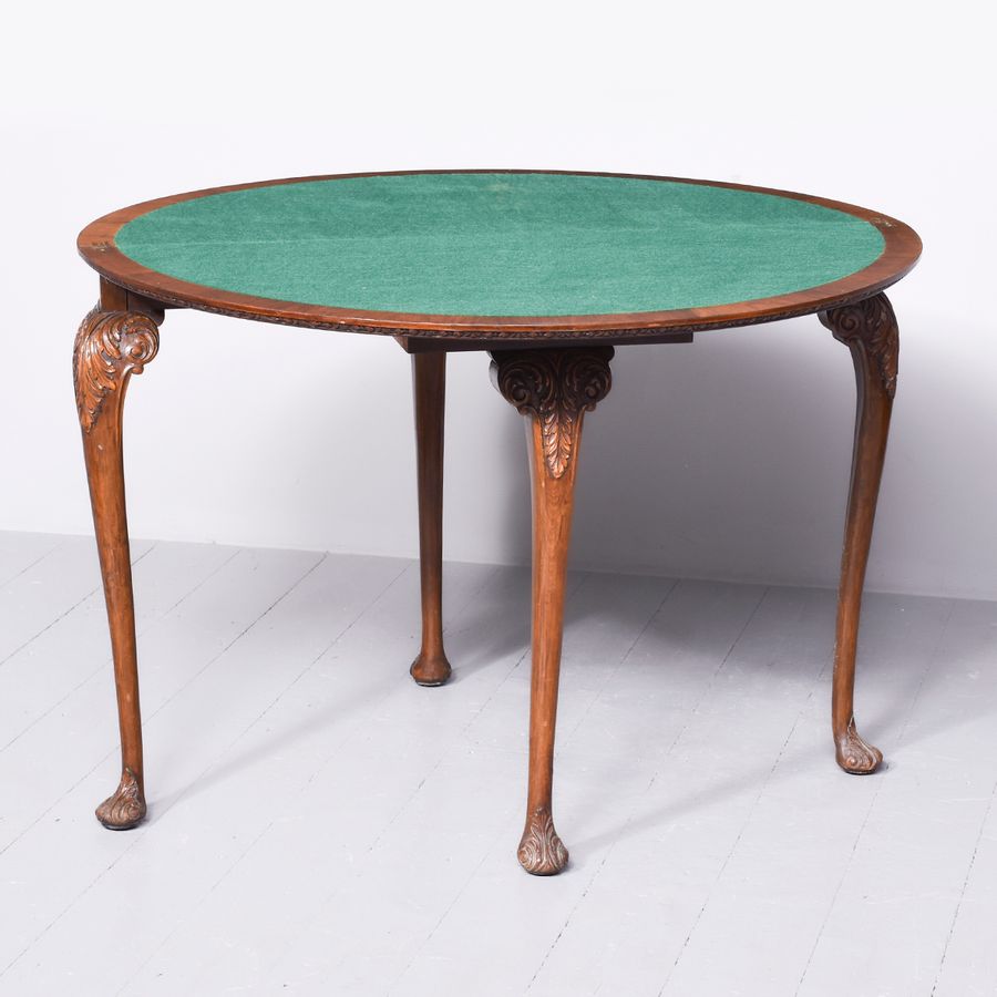 Antique Georgian Style Figured Walnut Demi-Lune Hall Table/Games Table