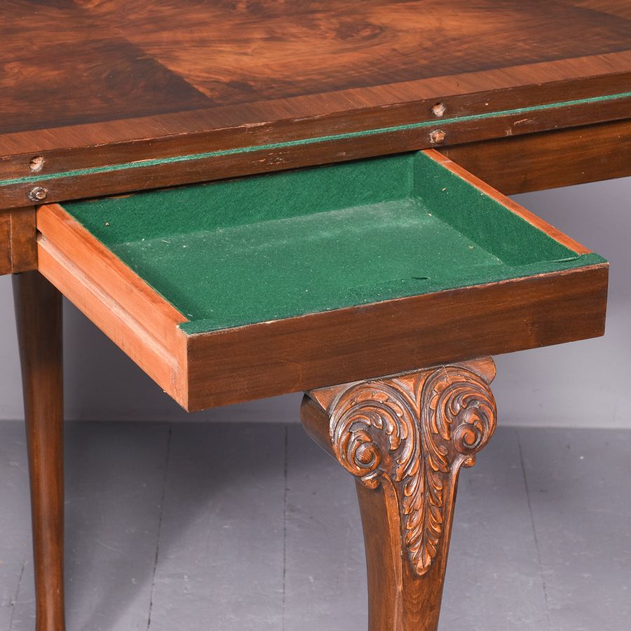 Antique Georgian Style Figured Walnut Demi-Lune Hall Table/Games Table