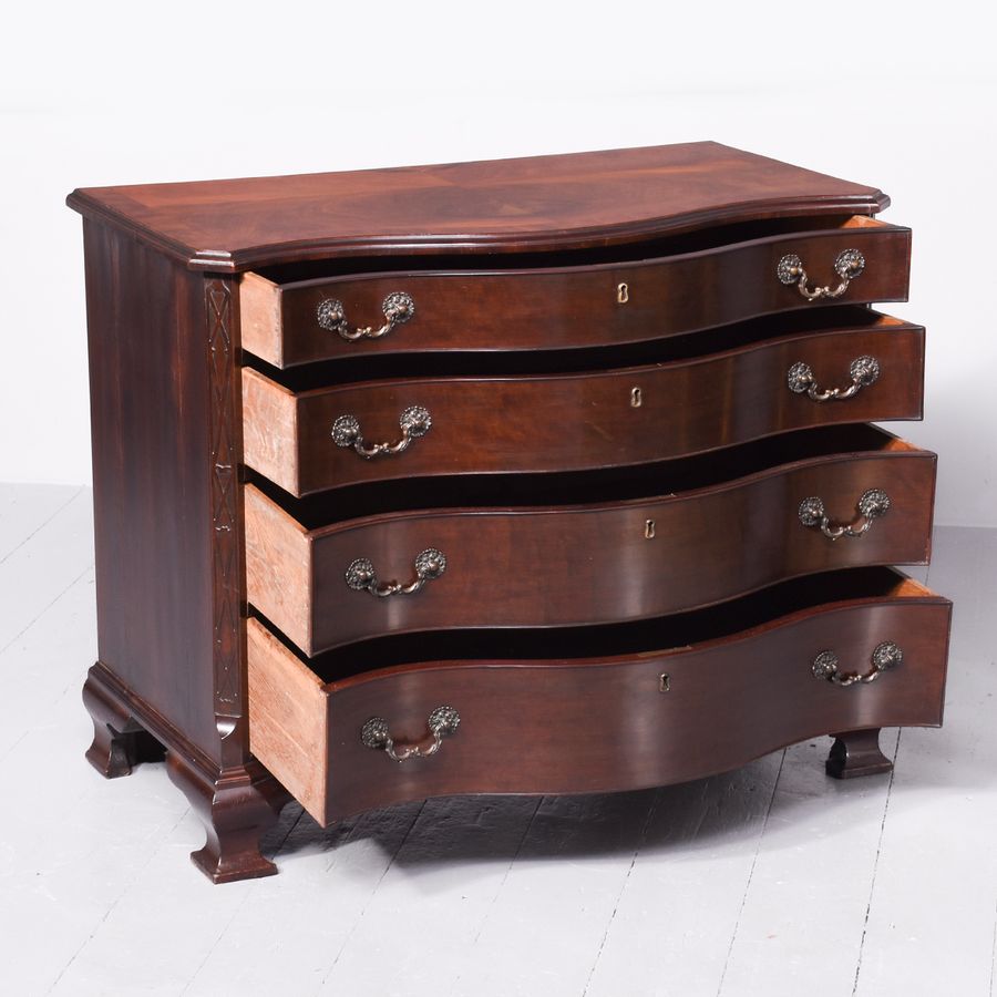 Antique George III Style Neat-Sized Serpentine Front Walnut and Mahogany Chest Of Drawers
