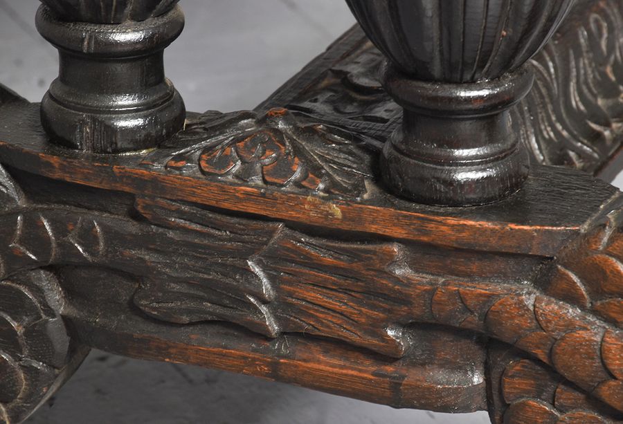 Antique Mid-Victorian Flemish Carved Oak Free-Standing “Dolphin” Table