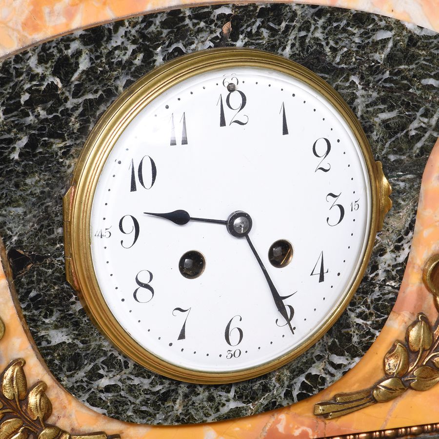 Antique 3 Piece Marble and Brass Art Deco Clock Set