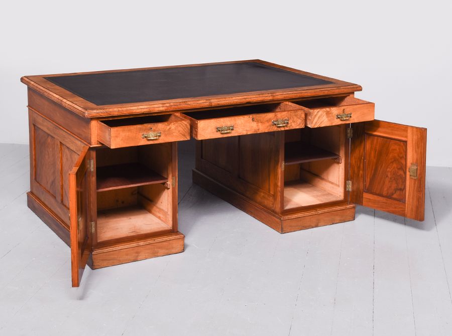 Antique Victorian Walnut Partners Pedestal Desk