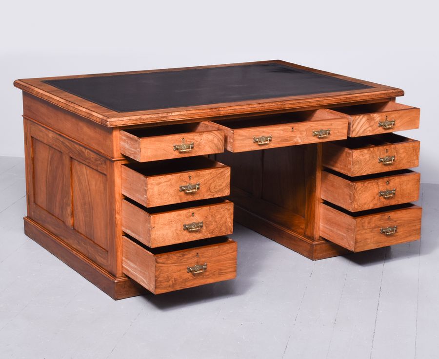 Antique Victorian Walnut Partners Pedestal Desk