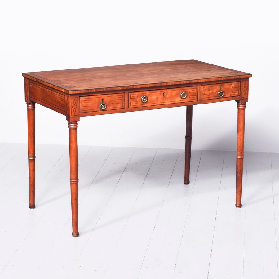 Rare Regency Inlaid Elm and Mahogany Side or Writing Table