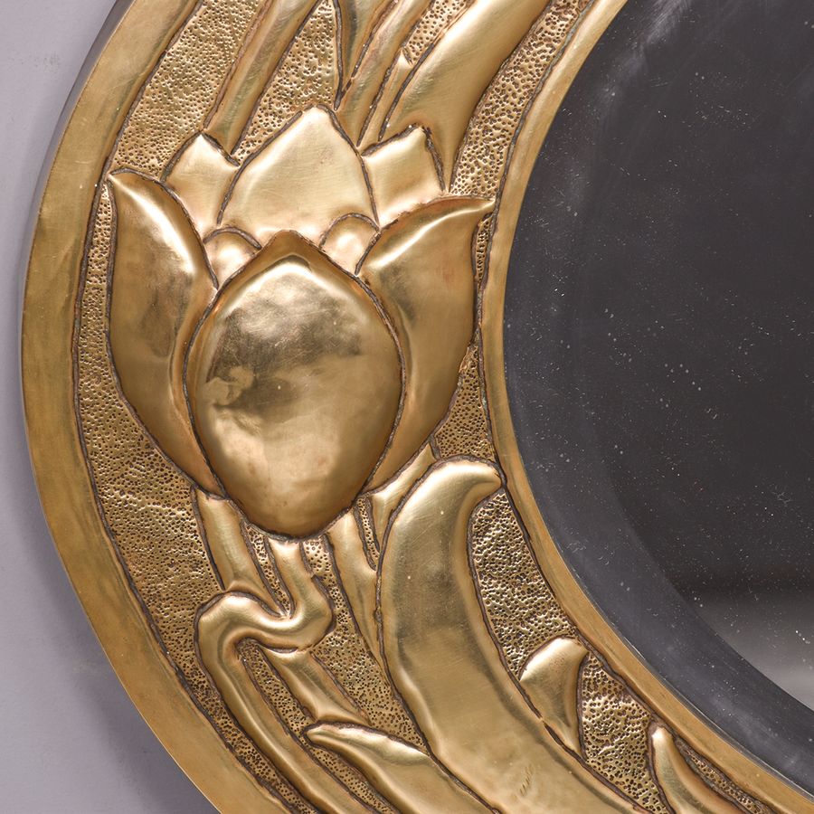 Antique Glasgow Style Art Noveau Brass Mirror