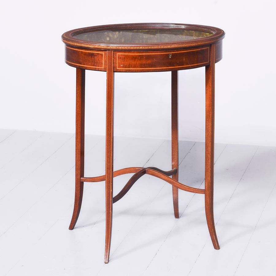 Late Victorian Inlaid Mahogany Sheraton Style Oval Bijouterie Table