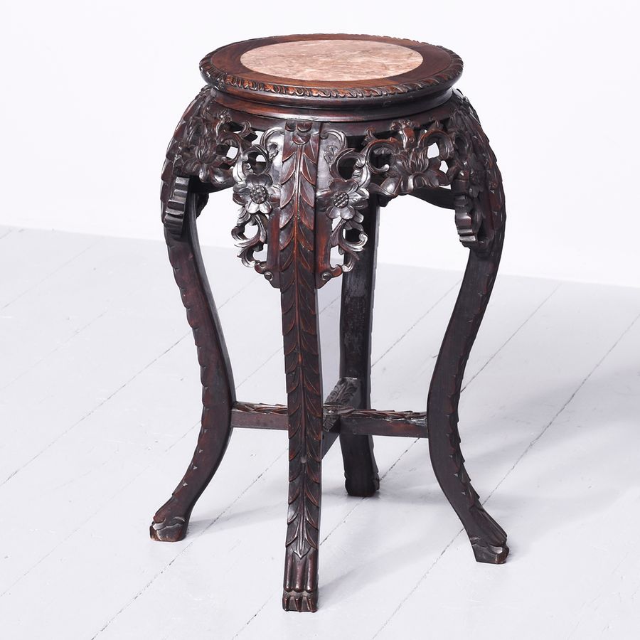 Qing Dynasty Huanghuali Marble Top Plant Stand
