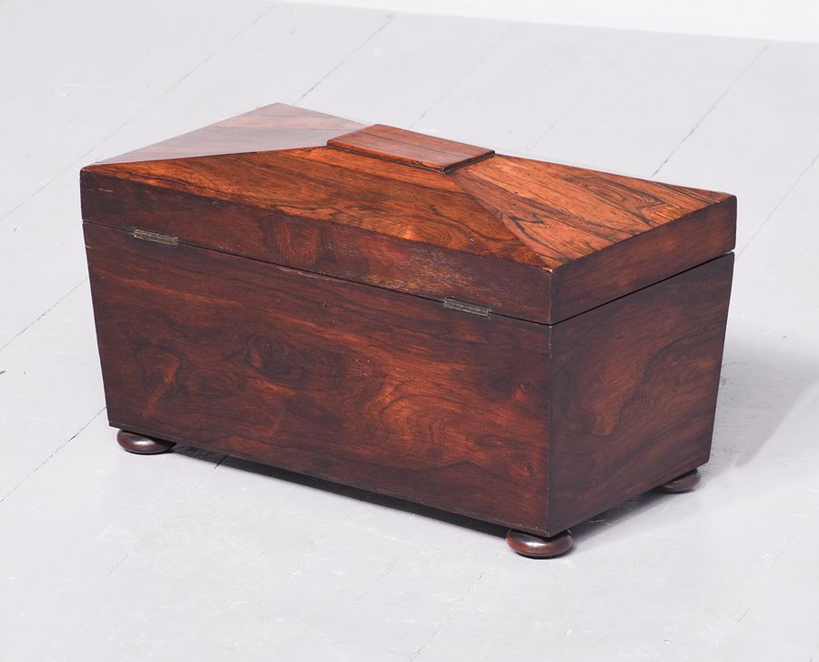 Antique A Very Large Sarcophagus Shaped Rosewood Tea Caddy