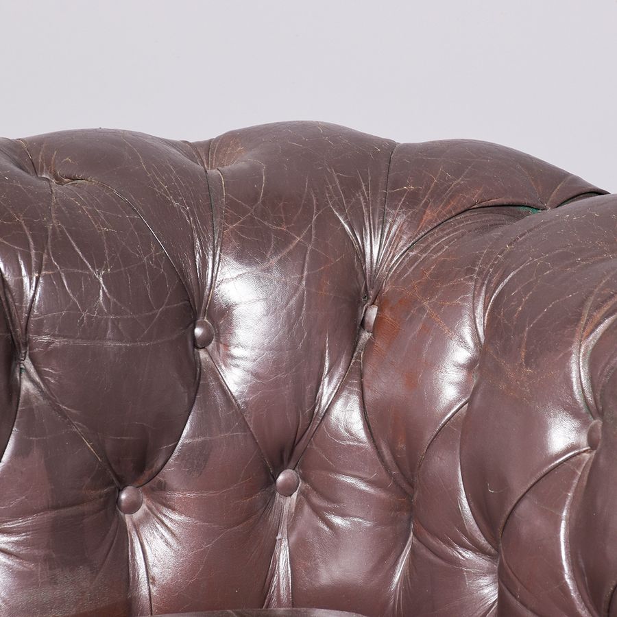 Antique Deep Buttoned Brown Leather Chesterfield