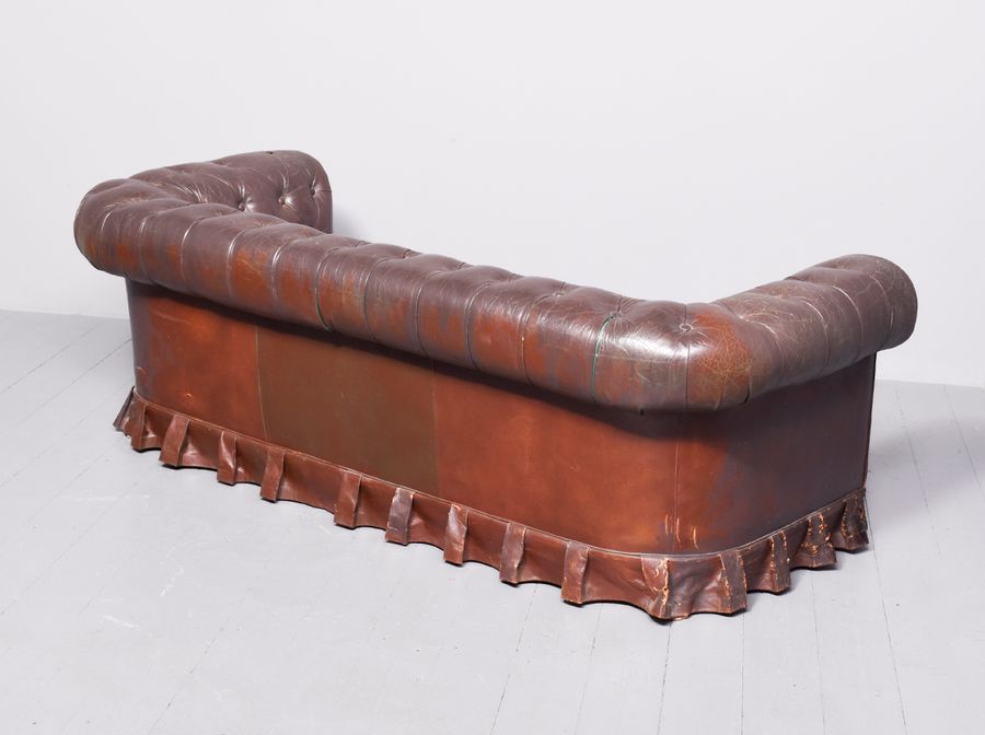 Antique Deep Buttoned Brown Leather Chesterfield