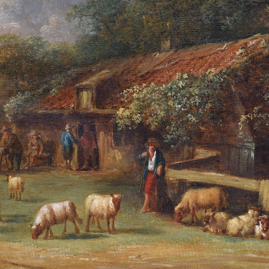 Antique Large Oil Painting of a Rural Scene