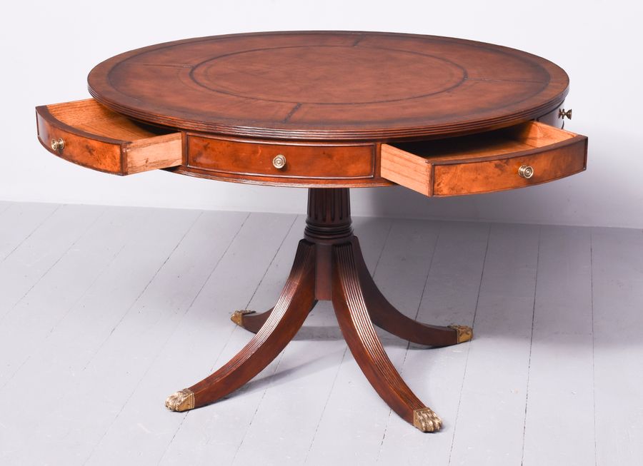 Antique Mahogany & Leather Topped Drum Table