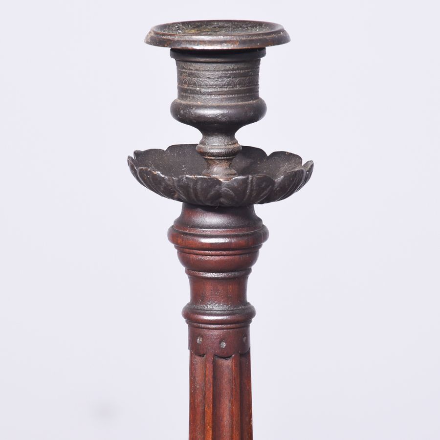 Antique Pair of George III Style Mahogany Candlesticks
