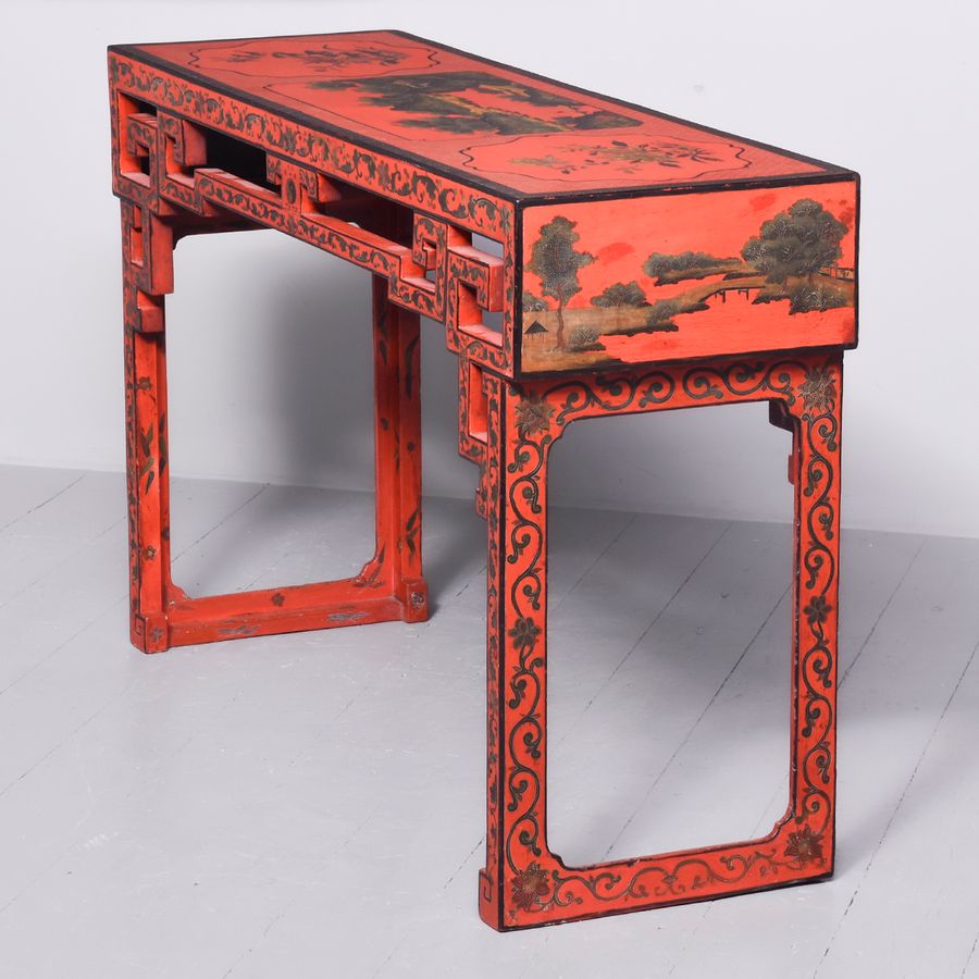 Antique Red Lacquered Chinese Hall Table