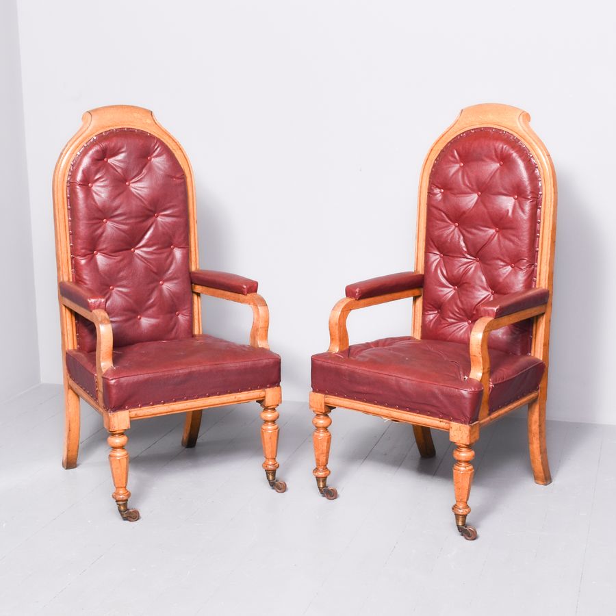 Impressive Pair of Mid-Victorian Oak Throne Or Hall Chairs