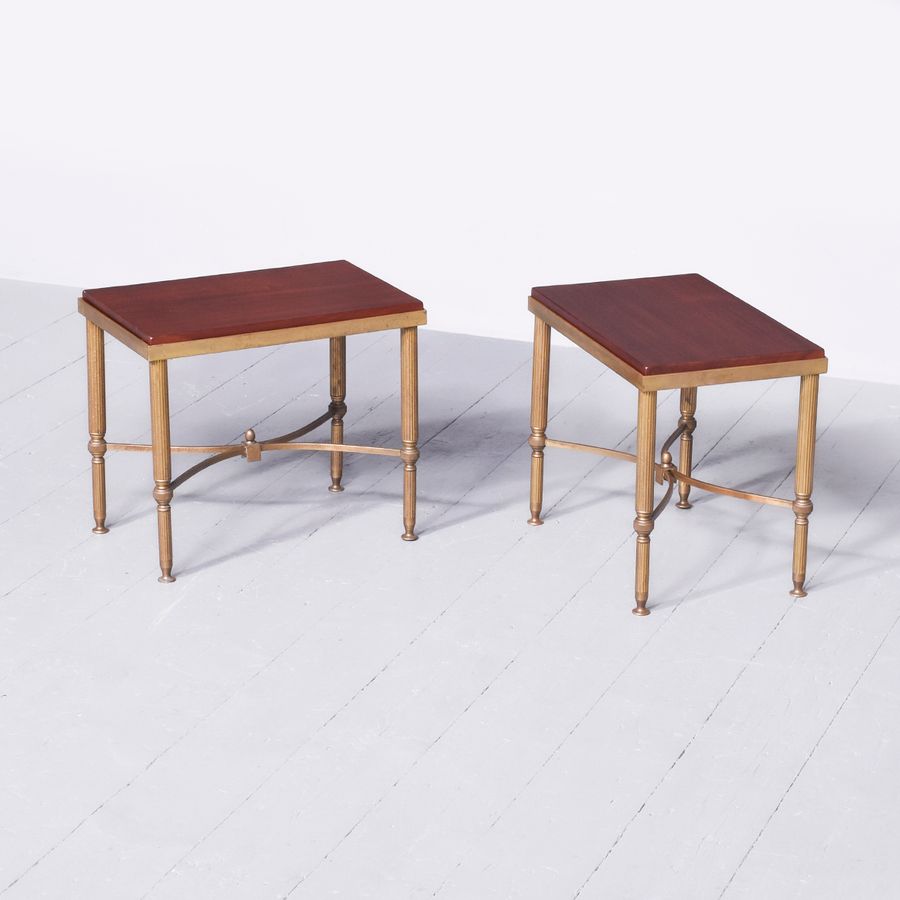 Pair of Brass and Mahogany Occasional Tables